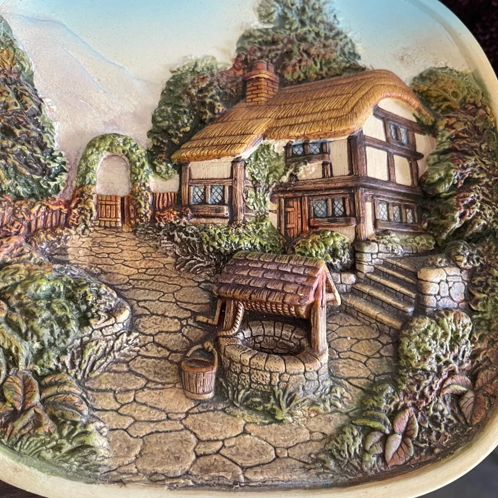Set of 3 Vintage 1974 Legend Products England 3D Chalkware landscape Wall Plates - Picture 2 of 8